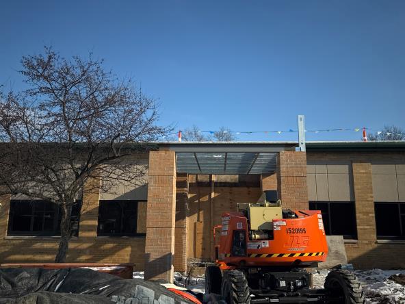 ECC - Main Entrance Canopy Framing in Progress